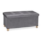 Banquette de rangement moderne pliable pour salon couloir 34 x 76 x 38 cm en velours gris 13_0010923