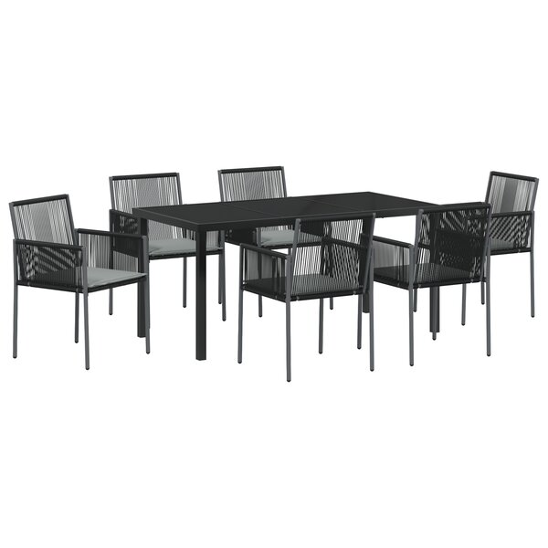 vidaXL Ensemble de salle à manger de jardin 7 pièces avec coussins en poly rattan noir