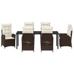 vidaXL Ensemble de Salle à Manger de Jardin 7 Pièces avec Coussins Marron Poly Rattan