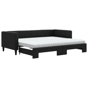 vidaXL Lit de jour avec gigogne et matelas noir 90x200 cm tissu