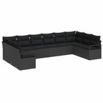 vidaXL Ensemble de canapé de jardin avec coussin 10 Pièces Noir polyrotin