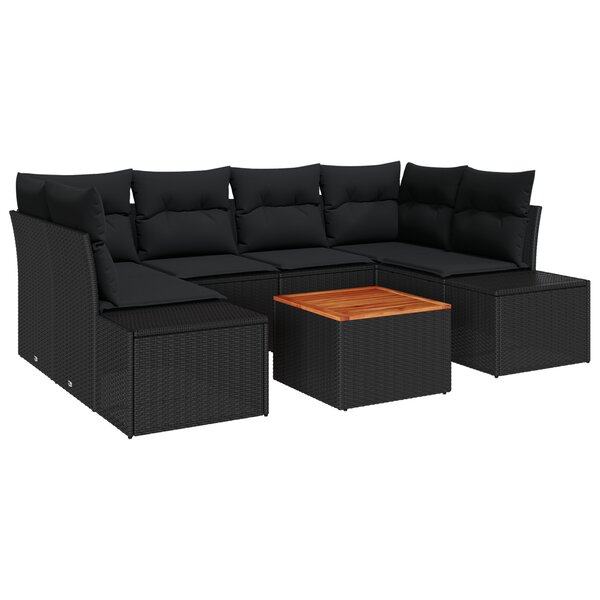 vidaXL Ensemble de canapé de jardin 7 pièces avec coussins noirs en poly rotin acacia