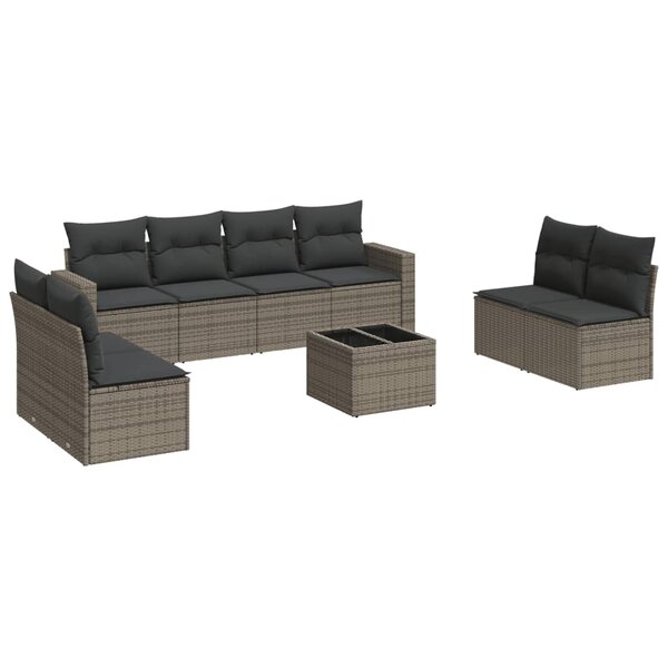 vidaXL Salon de jardin 9 Pièces avec coussins gris résine tressée