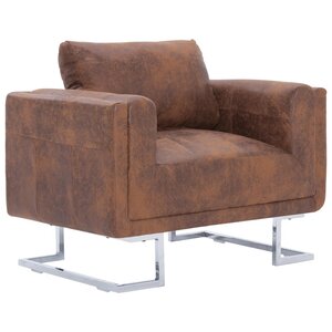 vidaXL Fauteuil cube Marron Similicuir daim