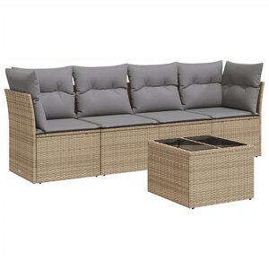 vidaXL Salon de jardin avec coussins 5 Pièces beige résine tressée