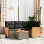 vidaXL Salon de jardin 5 Pièces avec coussins gris résine tressée