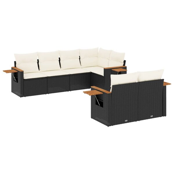 vidaXL Salon de jardin 7 Pièces avec coussins noir résine tressée