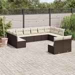 vidaXL Salon de jardin avec coussins 12 Pièces marron résine tressée