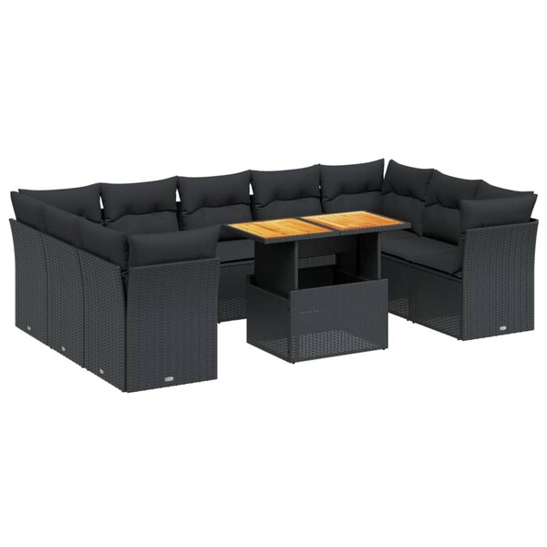vidaXL Salon de jardin 10 Pièces avec coussins noir résine tressée