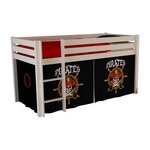 PINO Lit sureleve en pin massif avec sommier Blanc + Rideau de lit Pirate