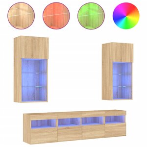 vidaXL Unités murales TV avec LED 5 Pièces chêne sonoma bois d'ingénierie