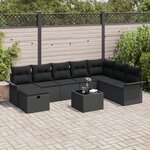 vidaXL Set de Canapé de Jardin 9 Pièces avec Coussins Noir Poly Rattan