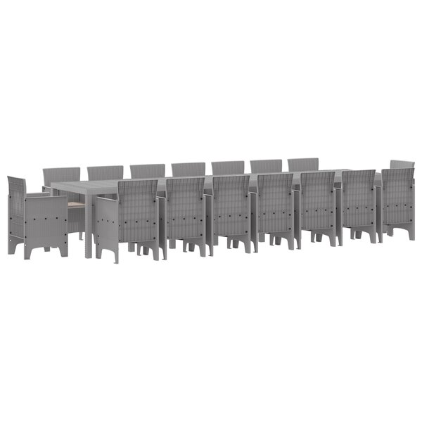 Ensemble de salle à manger de jardin de 17 pièces avec coussins en rotin poly gris clair
