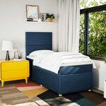 vidaXL Sommier à lattes de lit avec matelas Bleu 90x200 cm Tissu