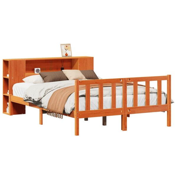 vidaXL Lit bibliothèque sans matelas cire marron 140x200 cm pin massif
