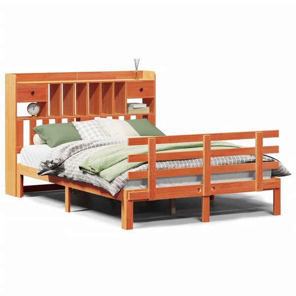 vidaXL Lit bibliothèque sans matelas cire marron 140x190 cm pin massif