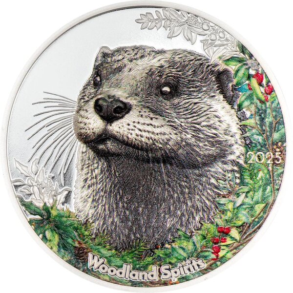 Pièce de monnaie en Argent 500 Togrog g 31.1 (1 oz) Millésime 2025 Woodland Spirit OTTER (PRÉCOMMANDE)
