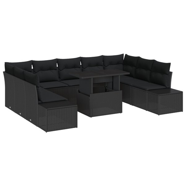 vidaXL Ensemble de canapés de jardin 10 pièces avec coussins en poly rattan noir