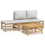 vidaXL Salon de jardin 4 Pièces avec coussins gris clair bambou