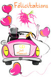 Carte FLUO Félicitations MARIAGE Voiture Just Married Avec Enveloppe 12x17,5cm