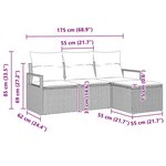 Set de canapé de jardin vidaXL 4 pièces avec coussins Gris clair Rattan poly