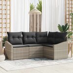 vidaXL Ensemble de canapé de jardin 4 Pièces Gris clair Poly rotin