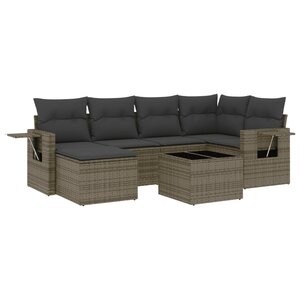 vidaXL Salon de jardin avec coussins 7 Pièces gris résine tressée