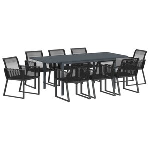 vidaXL Ensemble de salle à manger pour jardin 9 Pièces Noir polyrotin