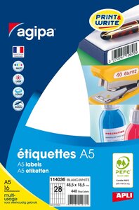 Etiquettes blanches 16 feuilles A5 48 5x18 5 mm 448 pièces