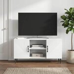 vidaXL Meuble TV Blanc 102 x 34 5 x 50 cm Bois d'ingénierie