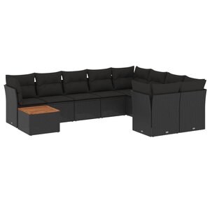 vidaXL Salon de jardin 10 Pièces avec coussins noir résine tressée
