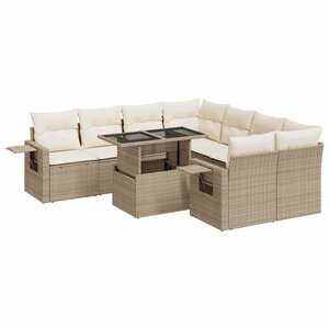 vidaXL Salon de jardin avec coussins 9 Pièces beige résine tressée