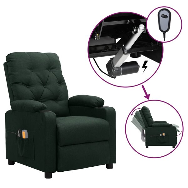 vidaXL Fauteuil électrique de massage Vert foncé Tissu