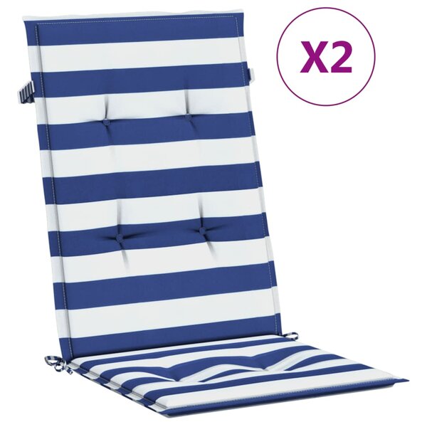 vidaXL Coussins de chaise à dossier haut lot de 2 rayures bleu/blanc