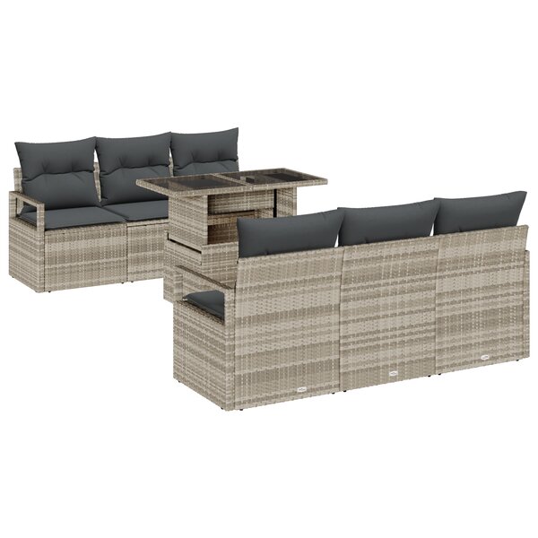 Canapés de jardin 7 pièces avec coussins gris clair poly rotin