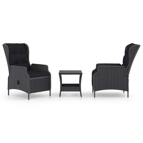 vidaXL Salon de jardin avec coussins 3 Pièces résine tressée gris foncé