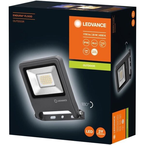 ENDURA FLOOD Projecteur 20w= 1700lm - Gris - Blanc Froid