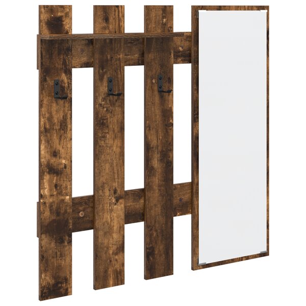 vidaXL Porte-manteau mural avec stockage avec miroir Chêne fumé 100 x 10 x 100 cm