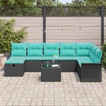 vidaXL Ensemble de canapé de jardin 9 Pièces Noir et turquoise polyrotin