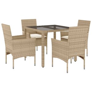 vidaXL Ensemble à manger de jardin et coussins 5 Pièces beige rotin verre