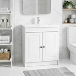 vidaXL Armoire sous évier de salle de bain Blanc brillant