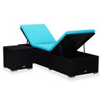 vidaXL Chaise longue avec coussin et table à thé Résine tressée Bleu