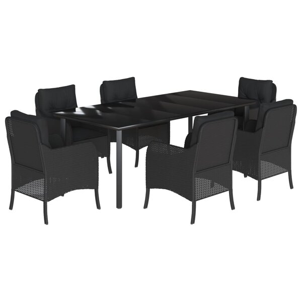 vidaXL Ensemble à manger de jardin coussins 7Pièces Noir Résine tressée