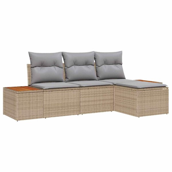 vidaXL Ensemble canapé de jardin 4 pièces avec coussins beiges en poly rotin