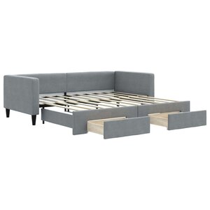 vidaXL Lit de jour avec gigogne et tiroirs gris clair 90x190 cm tissu