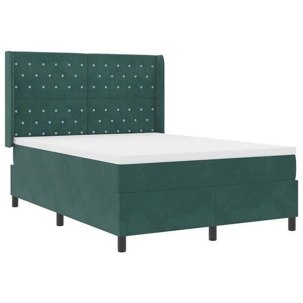 vidaXL Lit à ressorts avec tête de lit Vert foncé 140 x 200 cm Velours