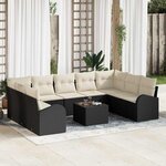 vidaXL Ensemble de canapé de jardin 10 Pièces Noir et blanc Poly rotin
