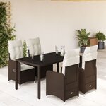 vidaXL Ensemble de bistro de jardin 5 Pièces coussins marron poly rotin
