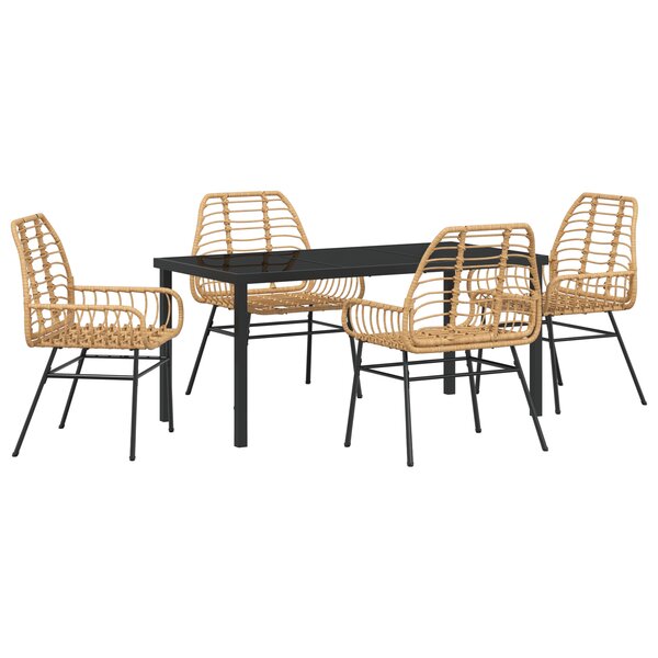 vidaXL Set de dîner de jardin 5 pièces brun poly rattan