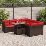vidaXL Salon de jardin avec coussins 9Pièces marron résine tressée acacia